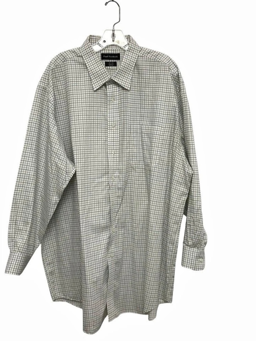 Paul Fredrick Gray Checkered Button Down Shirt Size 181⁄2 x 34 Like New Cotton